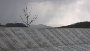 Wall of names at the Potočari genocide memorial near Srebrenica